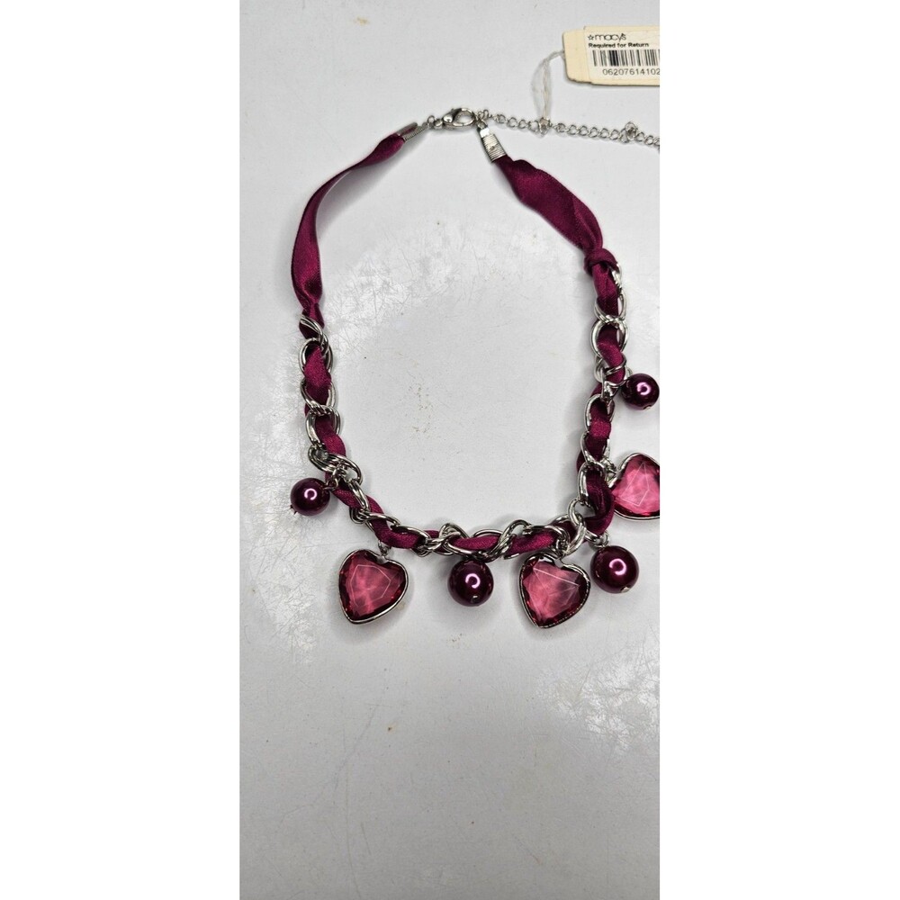 NWT Cranberry Heart Bead, Faux Pearl, Silver Chain Choker Necklace & Bracelet